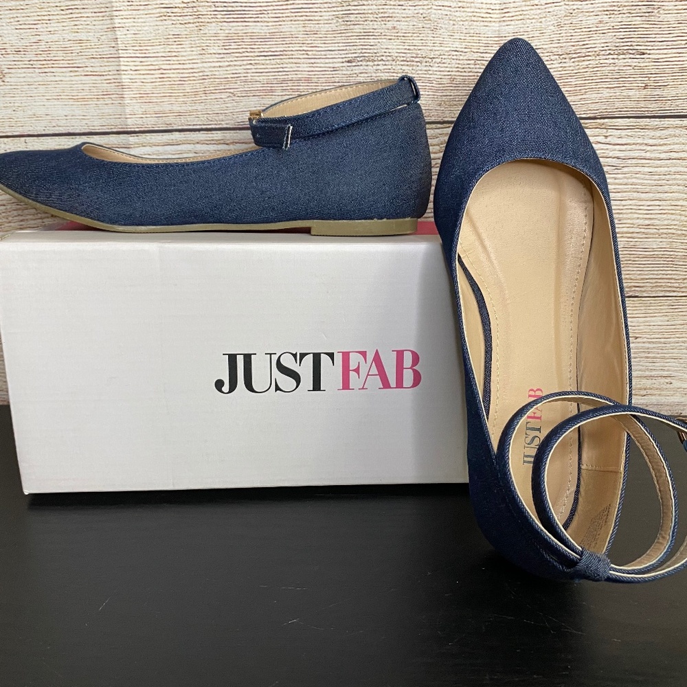 JustFab Denim Flats Ankle Wrap Women's size 5.5